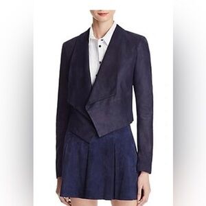 Alice + Olivia Women's Cropped Suede Panel Long Sleeve Flat Collar Blazer